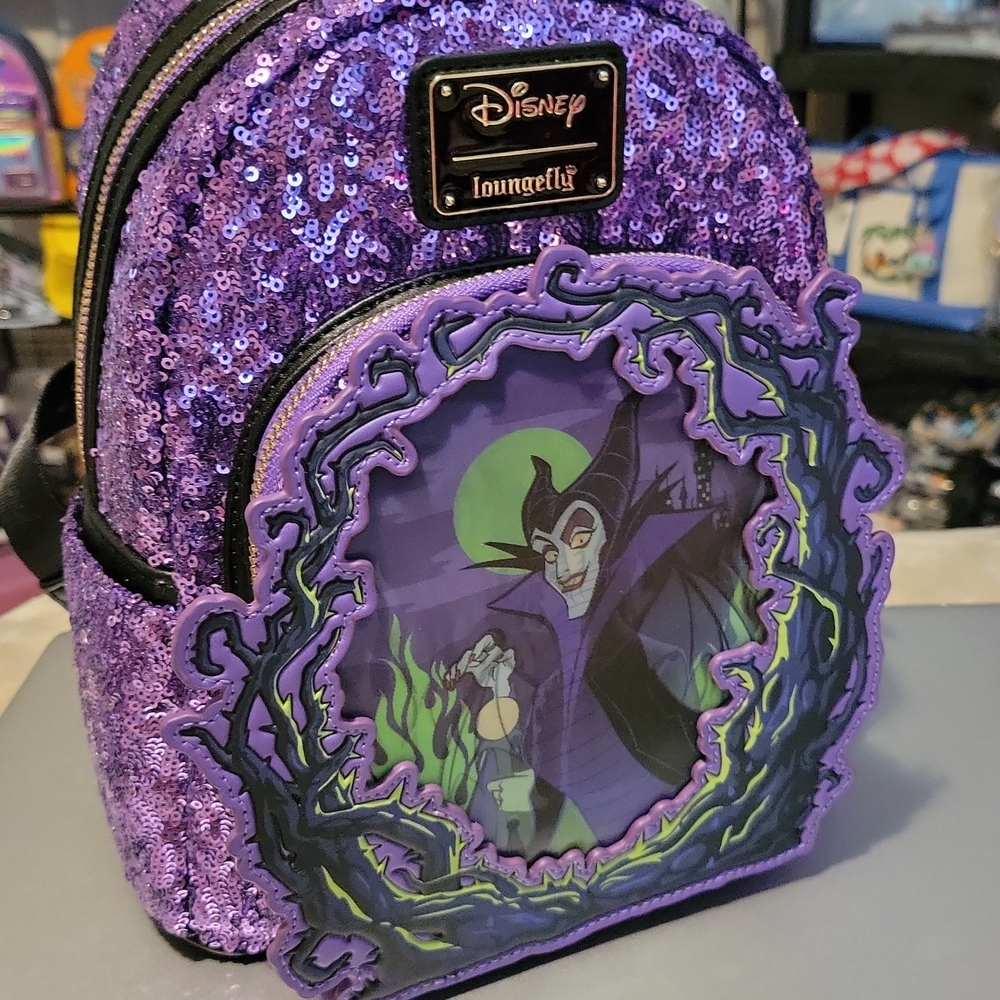 Loungefly Disney Purple Sequin Maleficent Backpack - Picture 5 of 5